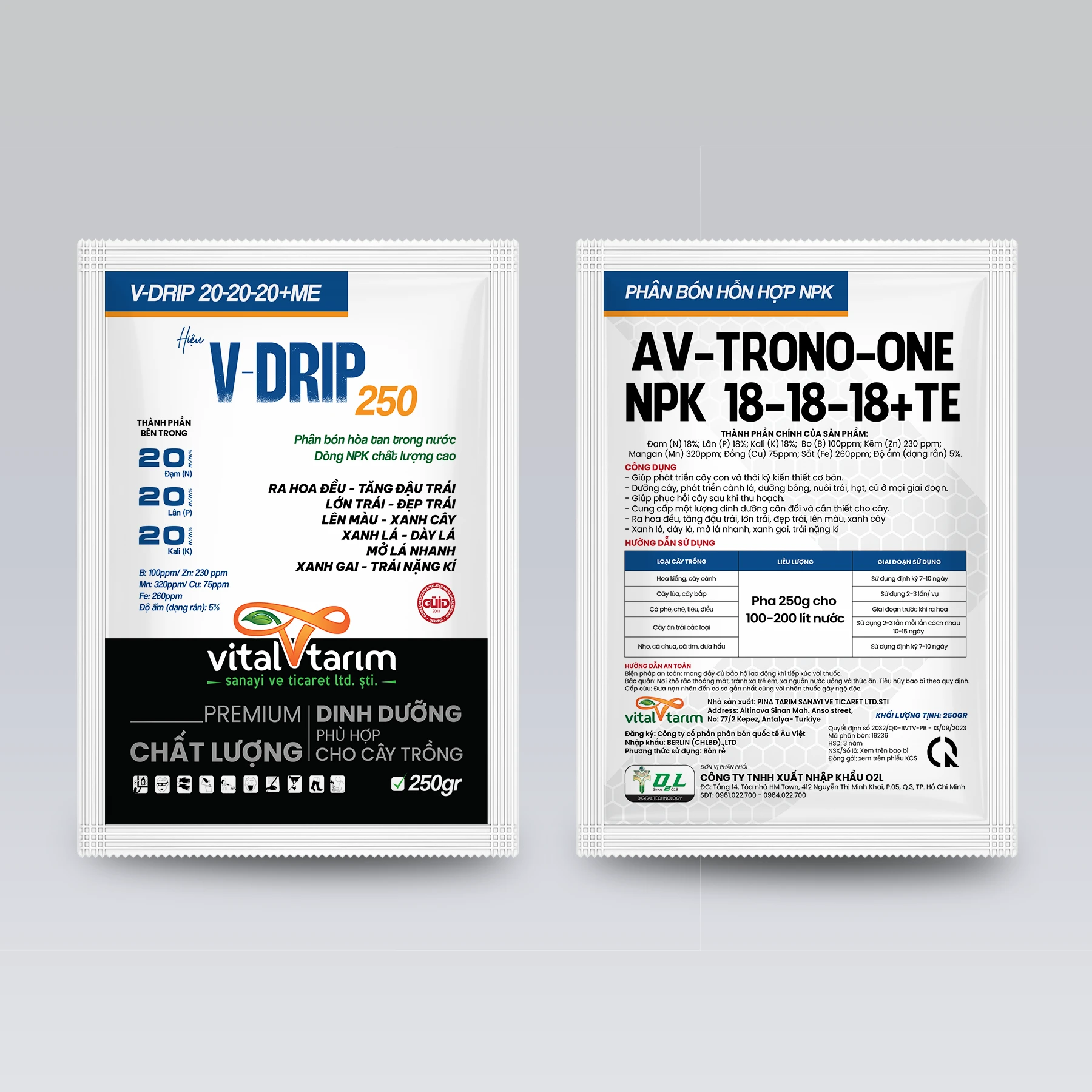AV-TRONO-ONE NPK 18-18-18+TE – XANH LÁ, RA HOA ĐỀU, TĂNG ĐẬU TRÁI – 250GR