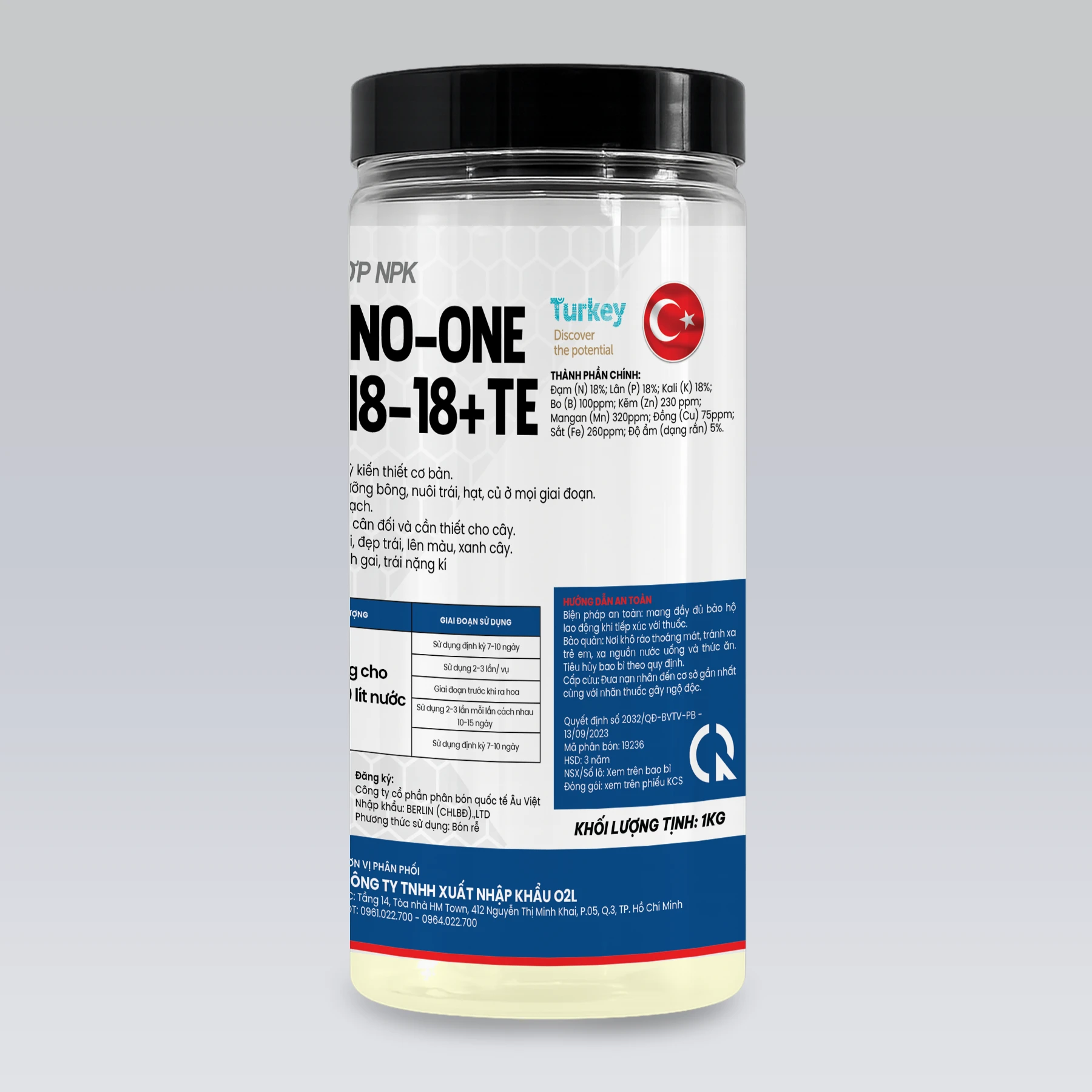 AV-TRONO-ONE NPK 18-18-18+TE – XANH LÁ, RA HOA ĐỀU, TĂNG ĐẬU TRÁI – 1KG